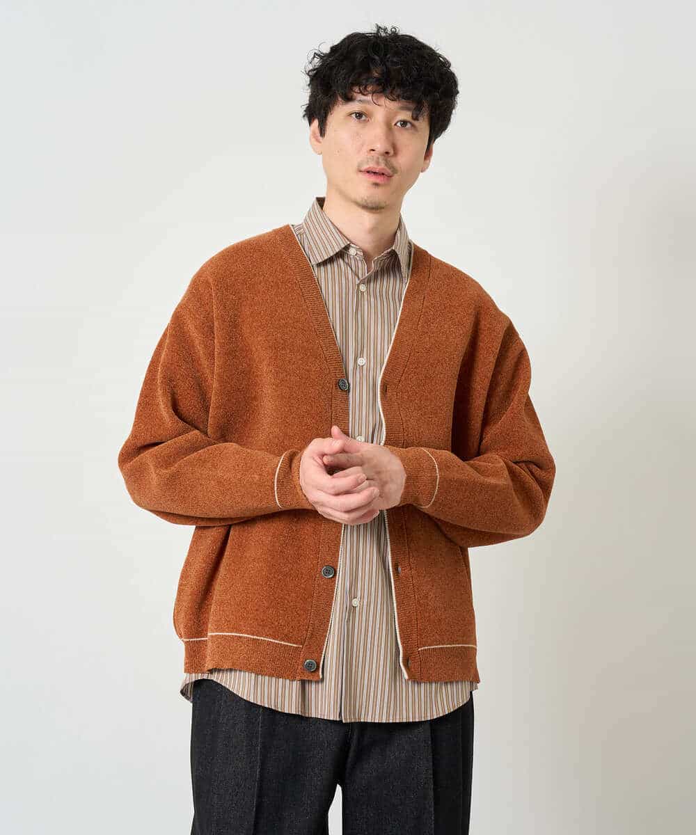 KHCJD06069 a.v.v MEN(アー・ヴェ・ヴェ) 【洗濯機で洗える】モールダブルフェイスニットカーディガン ダークグレー