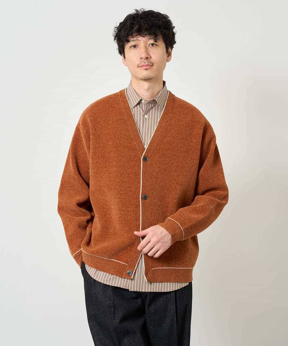 KHCJD06069 a.v.v MEN(アー・ヴェ・ヴェ) 【洗濯機で洗える】モールダブルフェイスニットカーディガン ダークグレー
