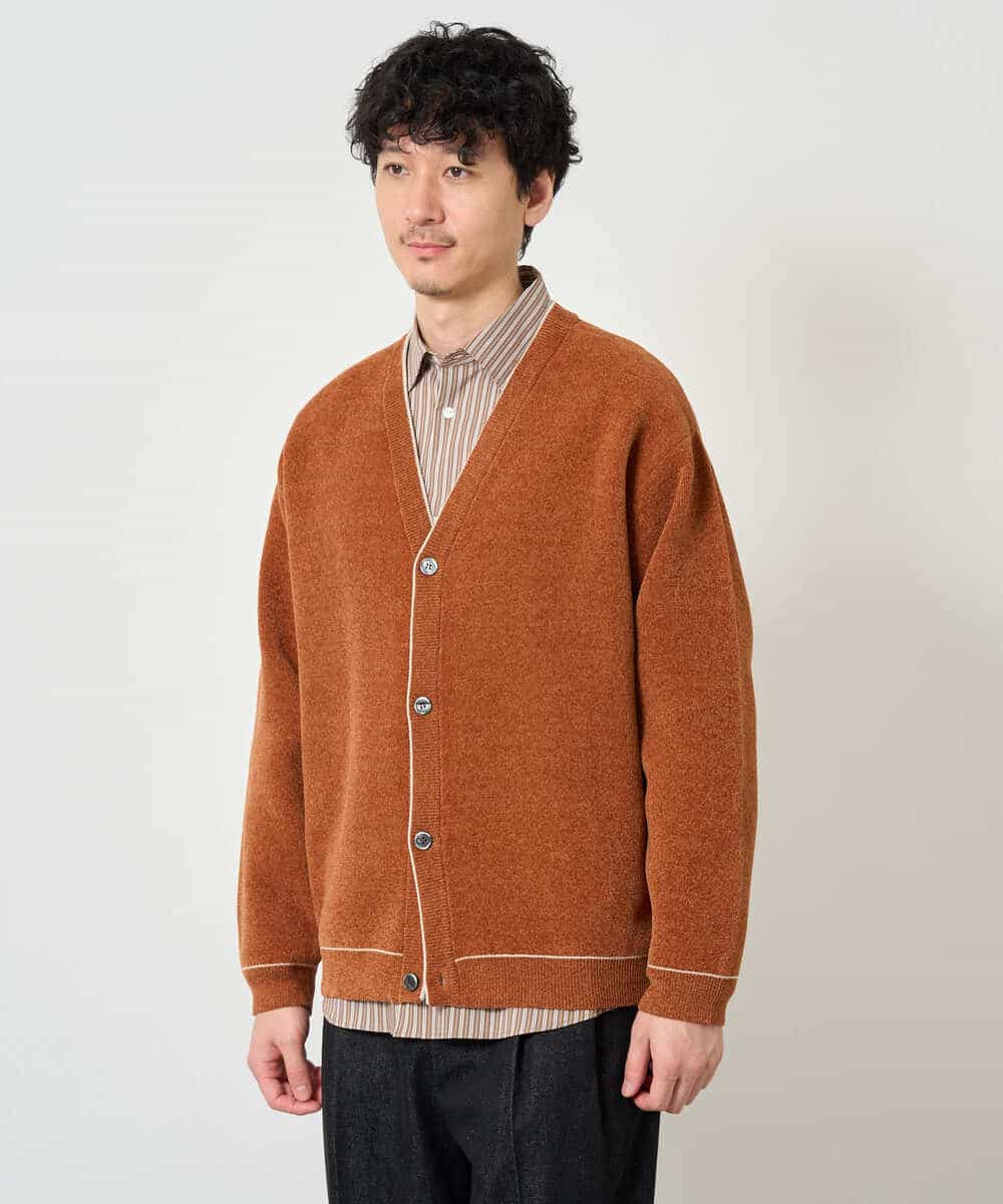 KHCJD06069 a.v.v MEN(アー・ヴェ・ヴェ) 【洗濯機で洗える】モールダブルフェイスニットカーディガン ダークグレー