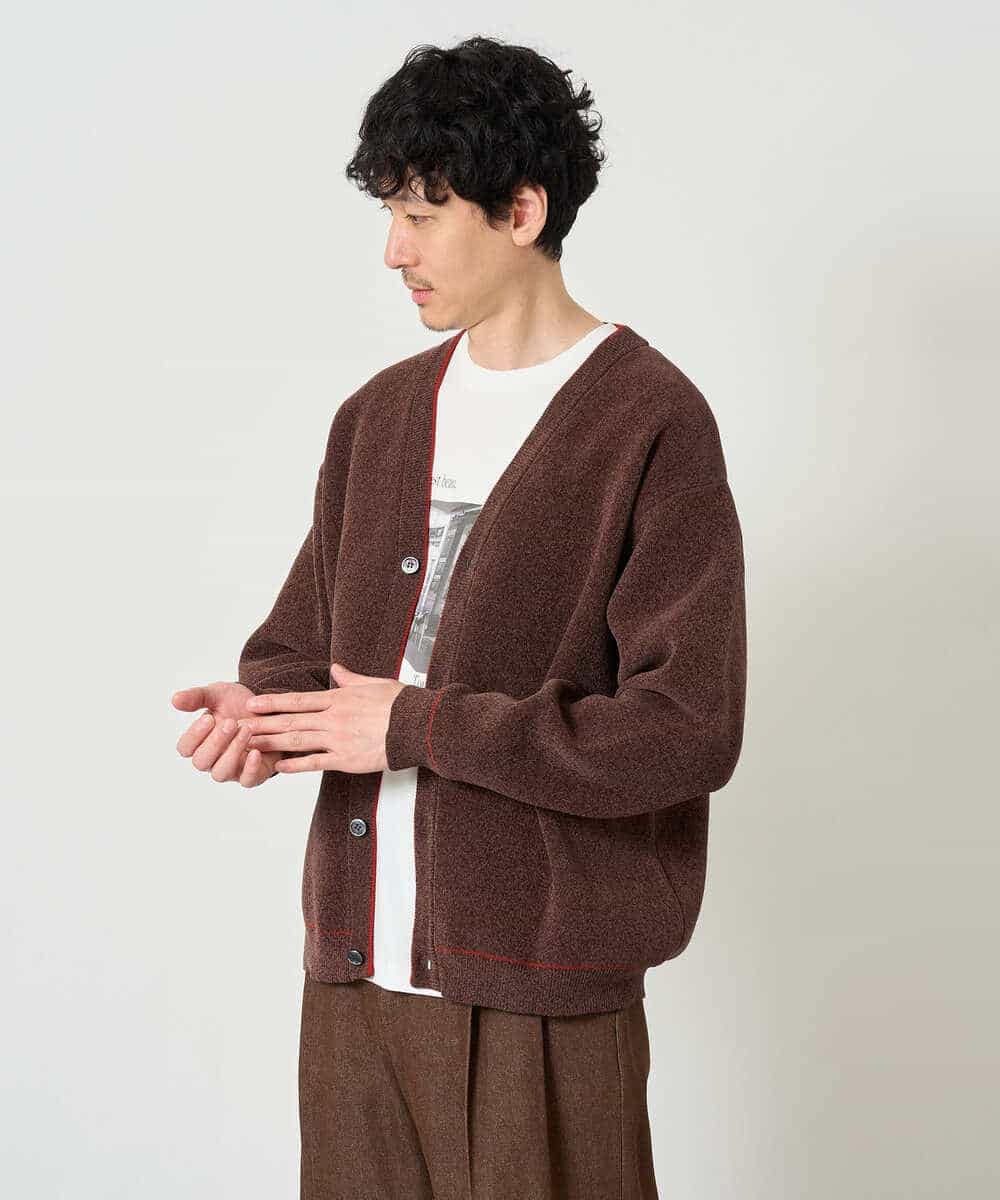 KHCJD06069 a.v.v MEN(アー・ヴェ・ヴェ) 【洗濯機で洗える】モールダブルフェイスニットカーディガン ダークグレー