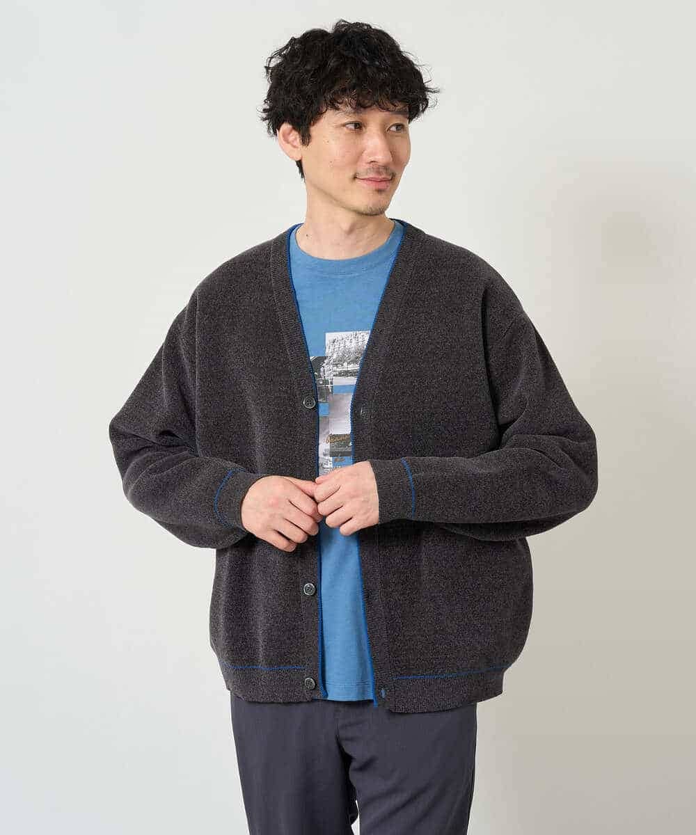 KHCJD06069 a.v.v MEN(アー・ヴェ・ヴェ) 【洗濯機で洗える】モールダブルフェイスニットカーディガン ダークグレー