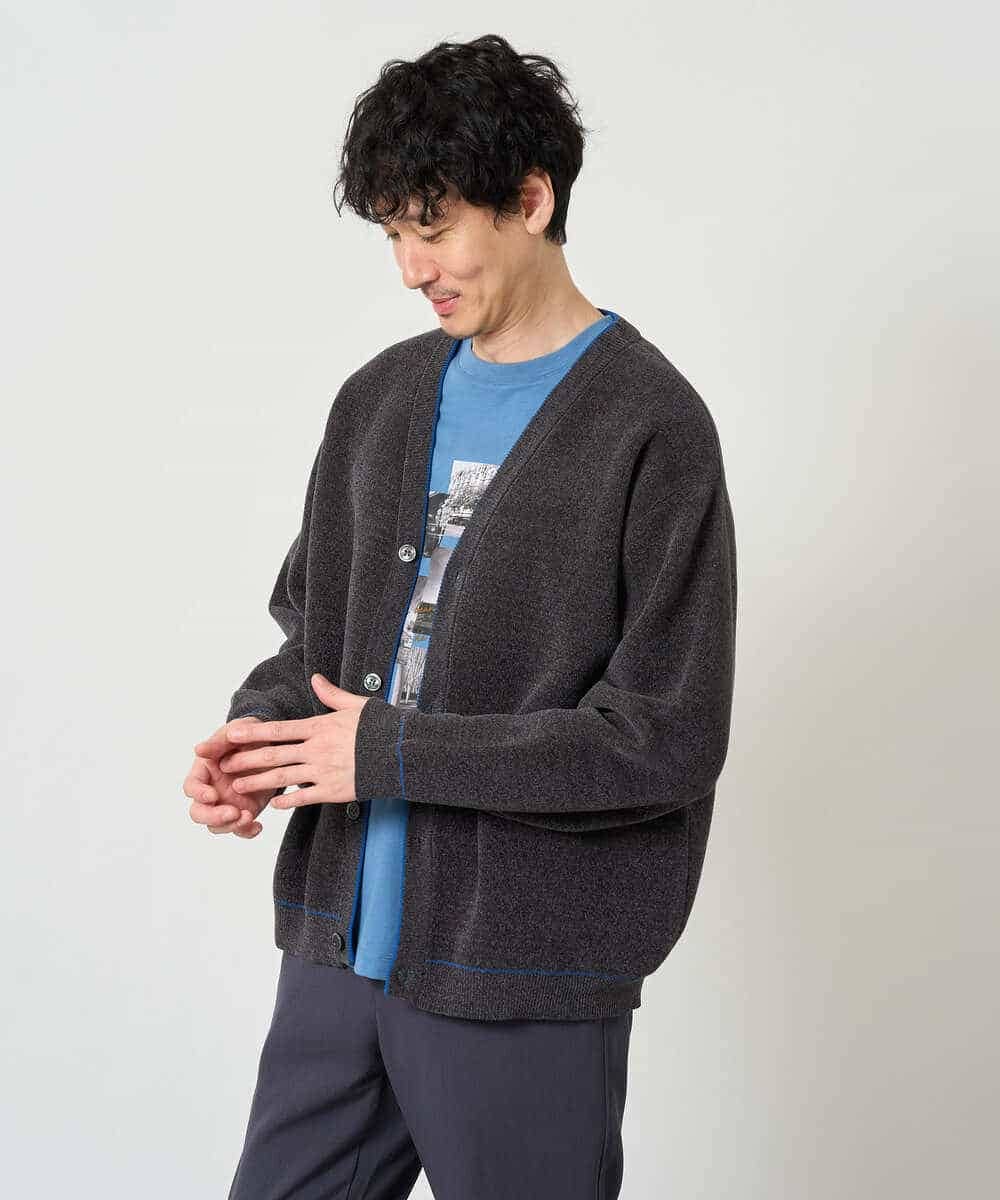 KHCJD06069 a.v.v MEN(アー・ヴェ・ヴェ) 【洗濯機で洗える】モールダブルフェイスニットカーディガン ダークグレー