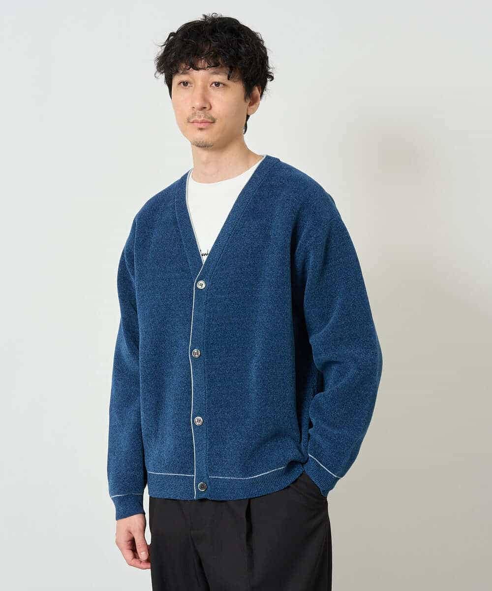 KHCJD06069 a.v.v MEN(アー・ヴェ・ヴェ) 【洗濯機で洗える】モールダブルフェイスニットカーディガン ダークグレー