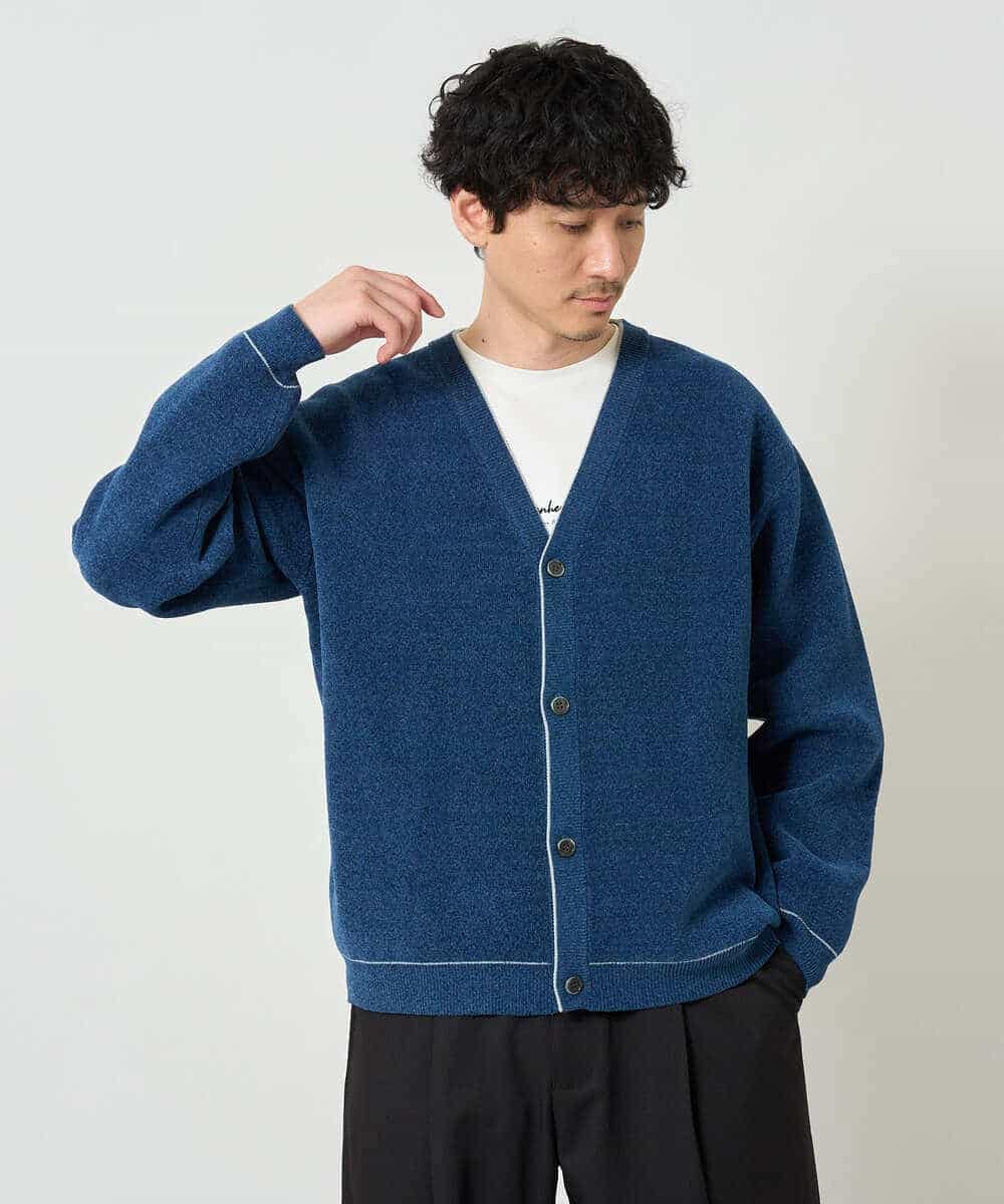 KHCJD06069 a.v.v MEN(アー・ヴェ・ヴェ) 【洗濯機で洗える】モールダブルフェイスニットカーディガン ダークグレー