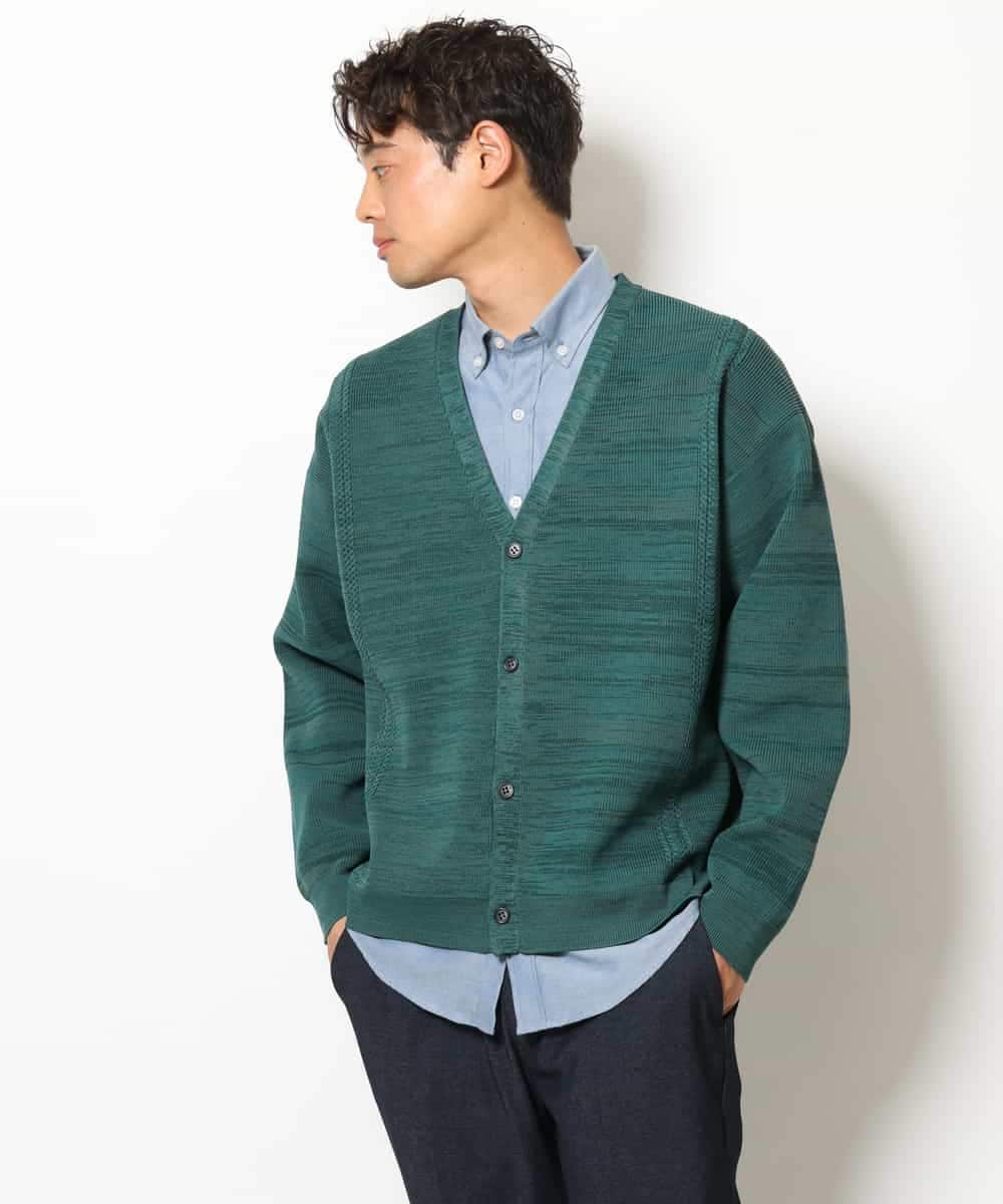 KHCJS02059 a.v.v MEN(アー・ヴェ・ヴェ) アゼ編ワイドカーディガン グリーン
