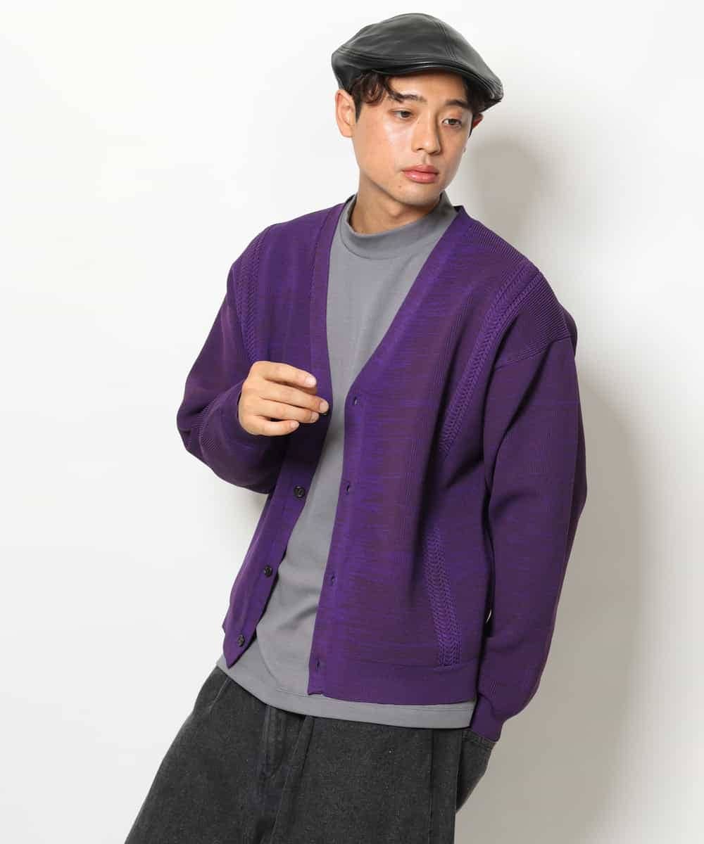 KHCJS02059 a.v.v MEN(アー・ヴェ・ヴェ) アゼ編ワイドカーディガン グリーン