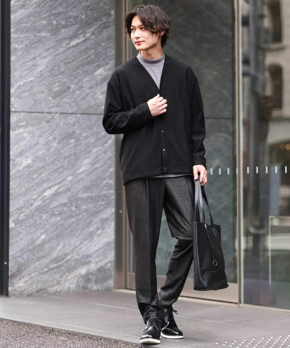 KHCJS03059 a.v.v MEN(アー・ヴェ・ヴェ) 【毛玉になりにくい】タックジャージーカーディガン イエロー