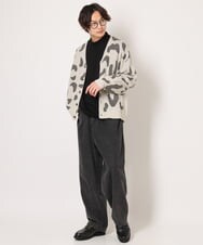 KHCJS06069 a.v.v MEN(アー・ヴェ・ヴェ) 【ユニセックス】ジャカードニットワイドカーディガン ブラック
