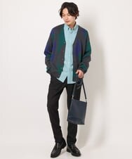 KHCJS06069 a.v.v MEN(アー・ヴェ・ヴェ) 【ユニセックス】ジャカードニットワイドカーディガン ブラック