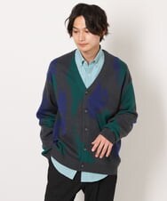 KHCJS06069 a.v.v MEN(アー・ヴェ・ヴェ) 【ユニセックス】ジャカードニットワイドカーディガン ブラック