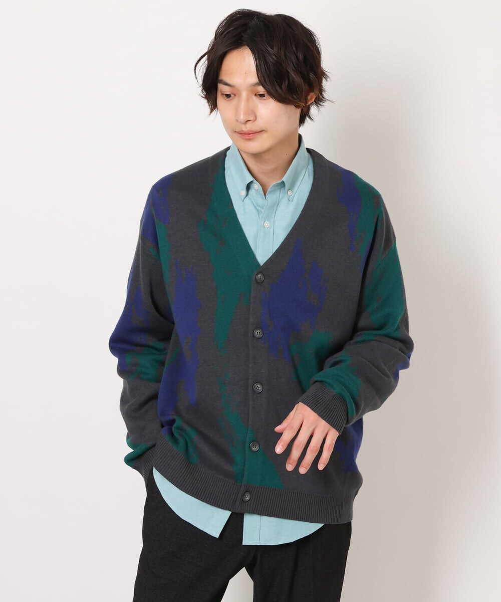 KHCJS06069 a.v.v MEN(アー・ヴェ・ヴェ) 【ユニセックス】ジャカードニットワイドカーディガン ブラック