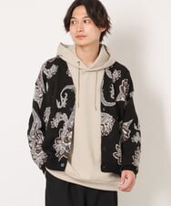 KHCJS06069 a.v.v MEN(アー・ヴェ・ヴェ) 【ユニセックス】ジャカードニットワイドカーディガン ブラック
