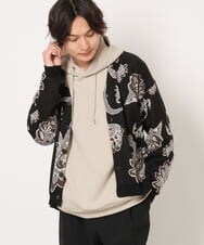 KHCJS06069 a.v.v MEN(アー・ヴェ・ヴェ) 【ユニセックス】ジャカードニットワイドカーディガン ブラック