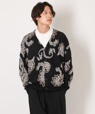 KHCJS06069 a.v.v MEN(アー・ヴェ・ヴェ) 【ユニセックス】ジャカードニットワイドカーディガン ブラック