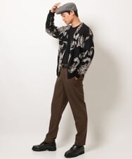 KHCJS06069 a.v.v MEN(アー・ヴェ・ヴェ) 【ユニセックス】ジャカードニットワイドカーディガン ブラック