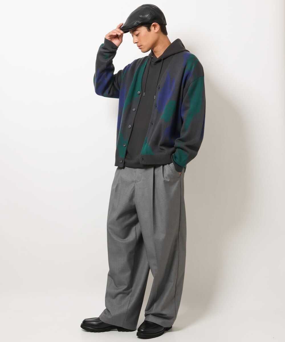 KHCJS06069 a.v.v MEN(アー・ヴェ・ヴェ) 【ユニセックス】ジャカードニットワイドカーディガン ブラック