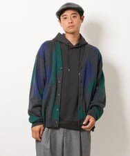 KHCJS06069 a.v.v MEN(アー・ヴェ・ヴェ) 【ユニセックス】ジャカードニットワイドカーディガン ブラック