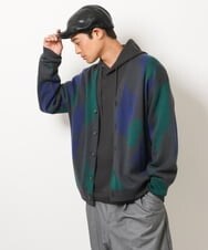 KHCJS06069 a.v.v MEN(アー・ヴェ・ヴェ) 【ユニセックス】ジャカードニットワイドカーディガン ブラック
