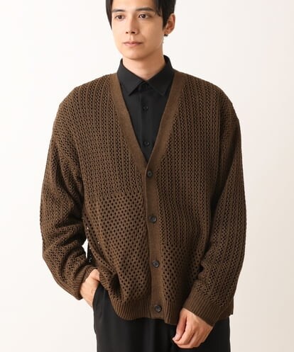 KHCJS07069 a.v.v MEN メッシュ編ワイドシルエットカーディガン