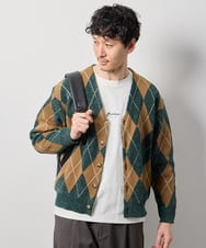KHCKD07089 a.v.v MEN(アー・ヴェ・ヴェ) 【洗濯機で洗える】ポリモールアーガイルカーディガン グリーン