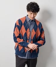 KHCKD07089 a.v.v MEN(アー・ヴェ・ヴェ) 【洗濯機で洗える】ポリモールアーガイルカーディガン グリーン