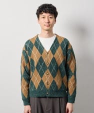 KHCKD07089 a.v.v MEN(アー・ヴェ・ヴェ) 【洗濯機で洗える】ポリモールアーガイルカーディガン グリーン