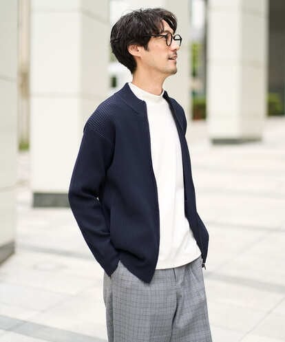 KHCLA13064 a.v.v MEN 【洗濯機で洗える】ポリエステルリブニットジップアップカーディガン