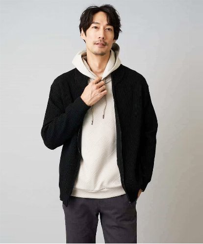 KHCLA13064 a.v.v MEN 【洗濯機で洗える】ポリエステルリブニットジップアップカーディガン