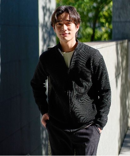 KHCLA13064 a.v.v MEN 【洗濯機で洗える】ポリエステルリブニットジップアップカーディガン