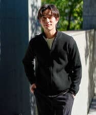 KHCLA13064 a.v.v MEN(アー・ヴェ・ヴェ) 【洗濯機で洗える】ポリエステルリブニットジップアップカーディガン ブラック