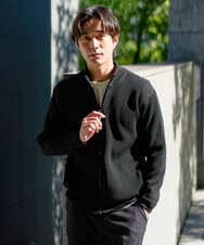 KHCLA13064 a.v.v MEN(アー・ヴェ・ヴェ) 【洗濯機で洗える】ポリエステルリブニットジップアップカーディガン ブラック