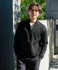 KHCLA13064 a.v.v MEN(アー・ヴェ・ヴェ) 【洗濯機で洗える】ポリエステルリブニットジップアップカーディガン ブラック