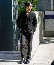 KHCLA13064 a.v.v MEN(アー・ヴェ・ヴェ) 【洗濯機で洗える】ポリエステルリブニットジップアップカーディガン ブラック