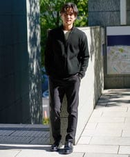 KHCLA13064 a.v.v MEN(アー・ヴェ・ヴェ) 【洗濯機で洗える】ポリエステルリブニットジップアップカーディガン ブラック