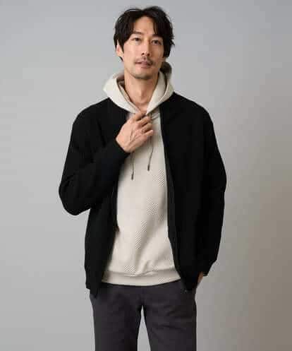KHCLA13064 a.v.v MEN 【洗濯機で洗える】ポリエステルリブニットジップアップカーディガン
