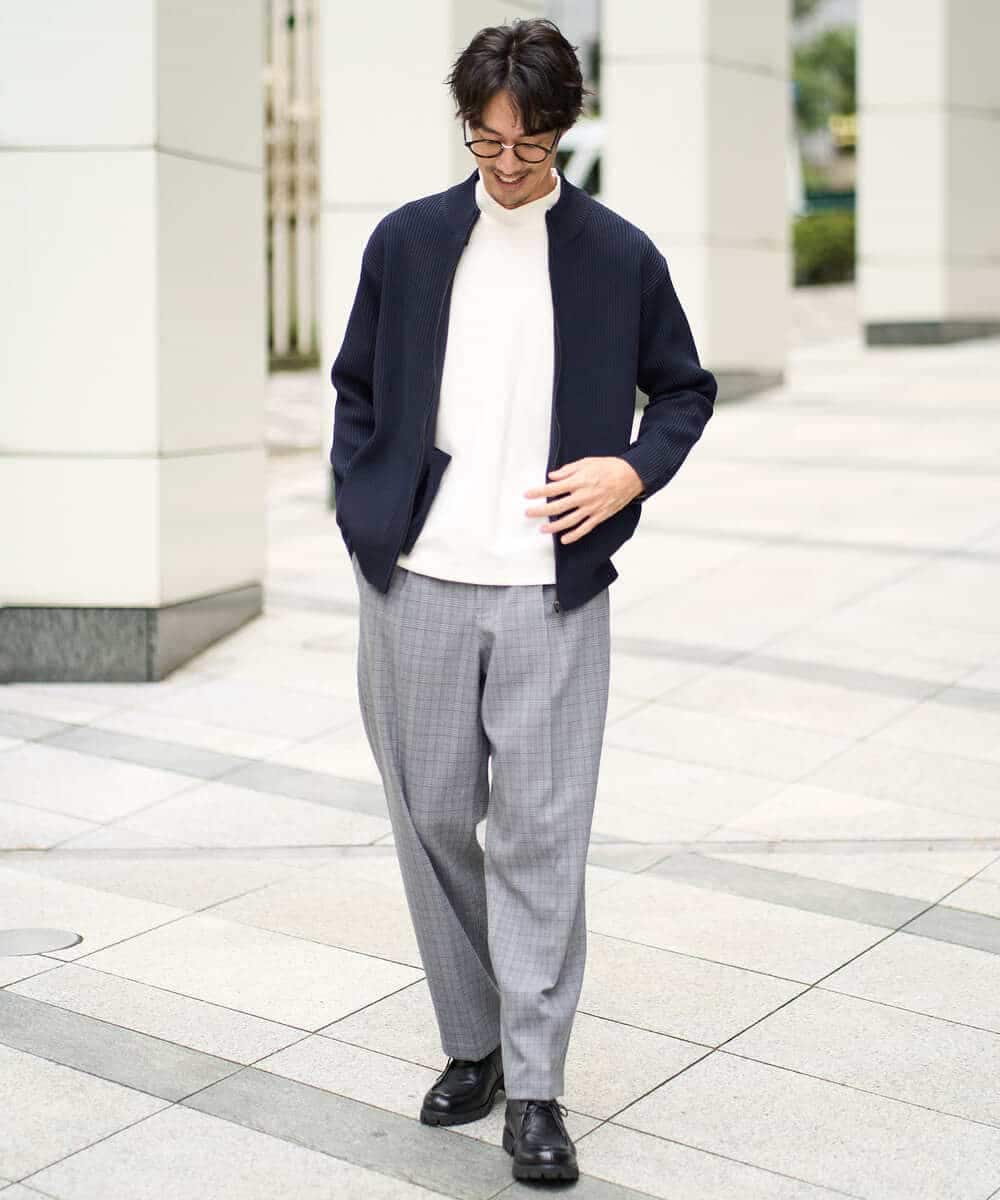 KHCLA13064 a.v.v MEN(アー・ヴェ・ヴェ) 【洗濯機で洗える】ポリエステルリブニットジップアップカーディガン ブラック