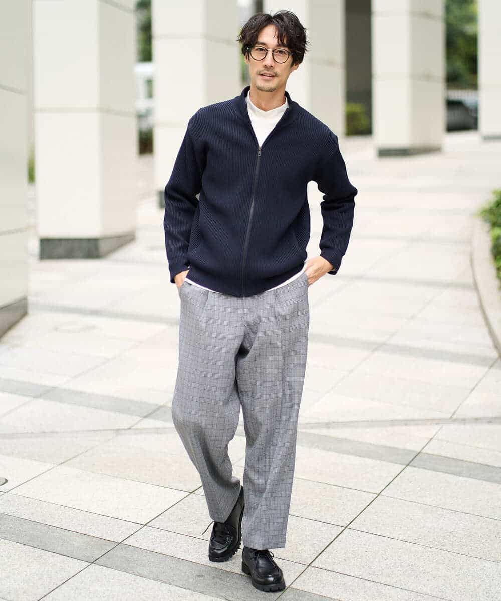 KHCLA13064 a.v.v MEN(アー・ヴェ・ヴェ) 【洗濯機で洗える】ポリエステルリブニットジップアップカーディガン ブラック