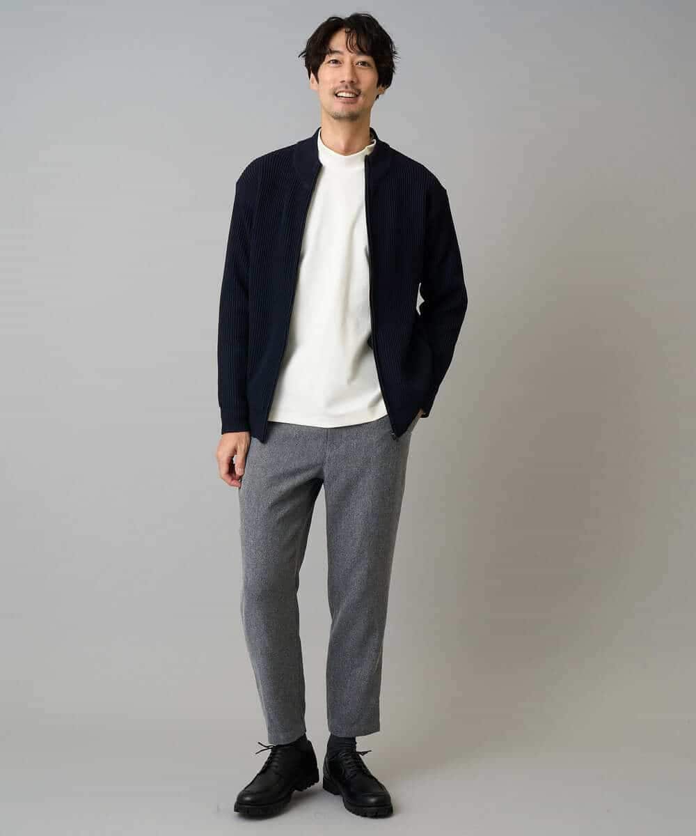 KHCLA13064 a.v.v MEN(アー・ヴェ・ヴェ) 【洗濯機で洗える】ポリエステルリブニットジップアップカーディガン ブラック