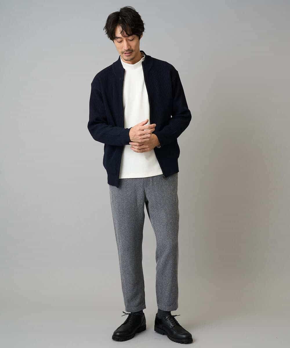 KHCLA13064 a.v.v MEN(アー・ヴェ・ヴェ) 【洗濯機で洗える】ポリエステルリブニットジップアップカーディガン ブラック