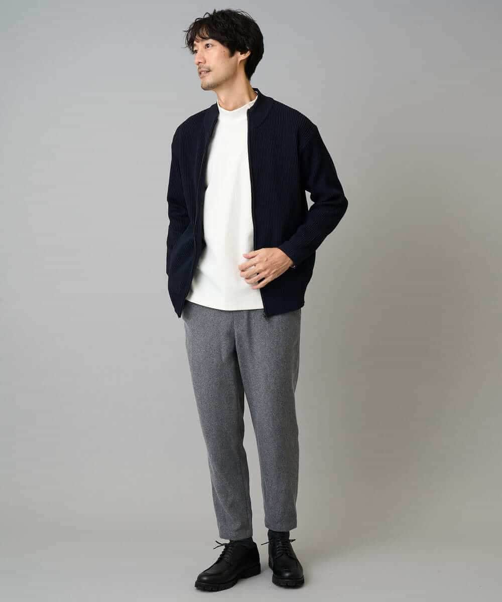 KHCLA13064 a.v.v MEN(アー・ヴェ・ヴェ) 【洗濯機で洗える】ポリエステルリブニットジップアップカーディガン ブラック