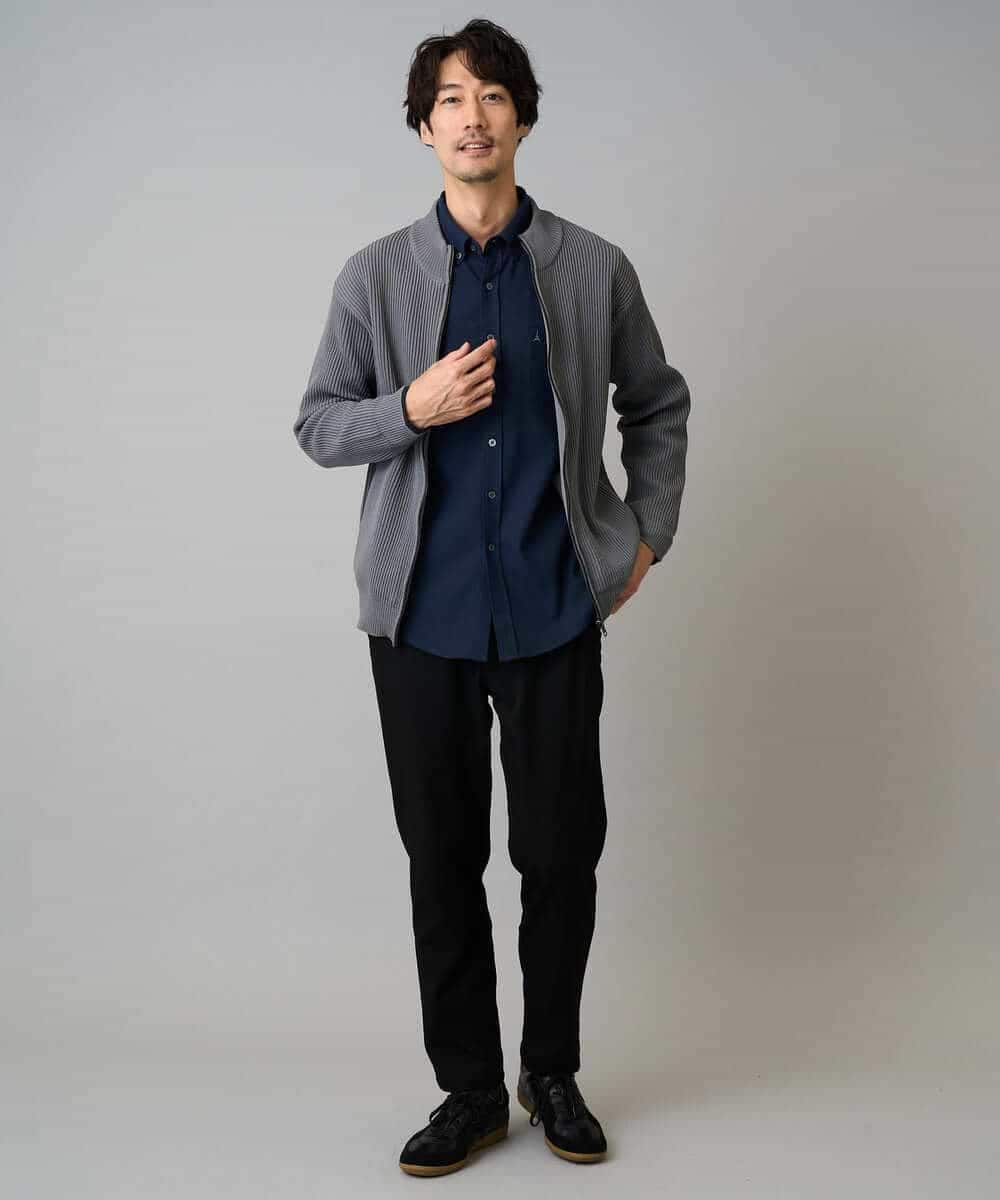 KHCLA13064 a.v.v MEN(アー・ヴェ・ヴェ) 【洗濯機で洗える】ポリエステルリブニットジップアップカーディガン ブラック