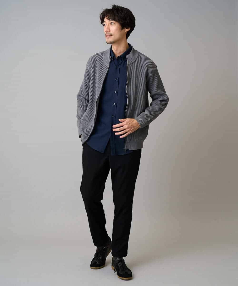 KHCLA13064 a.v.v MEN(アー・ヴェ・ヴェ) 【洗濯機で洗える】ポリエステルリブニットジップアップカーディガン ブラック