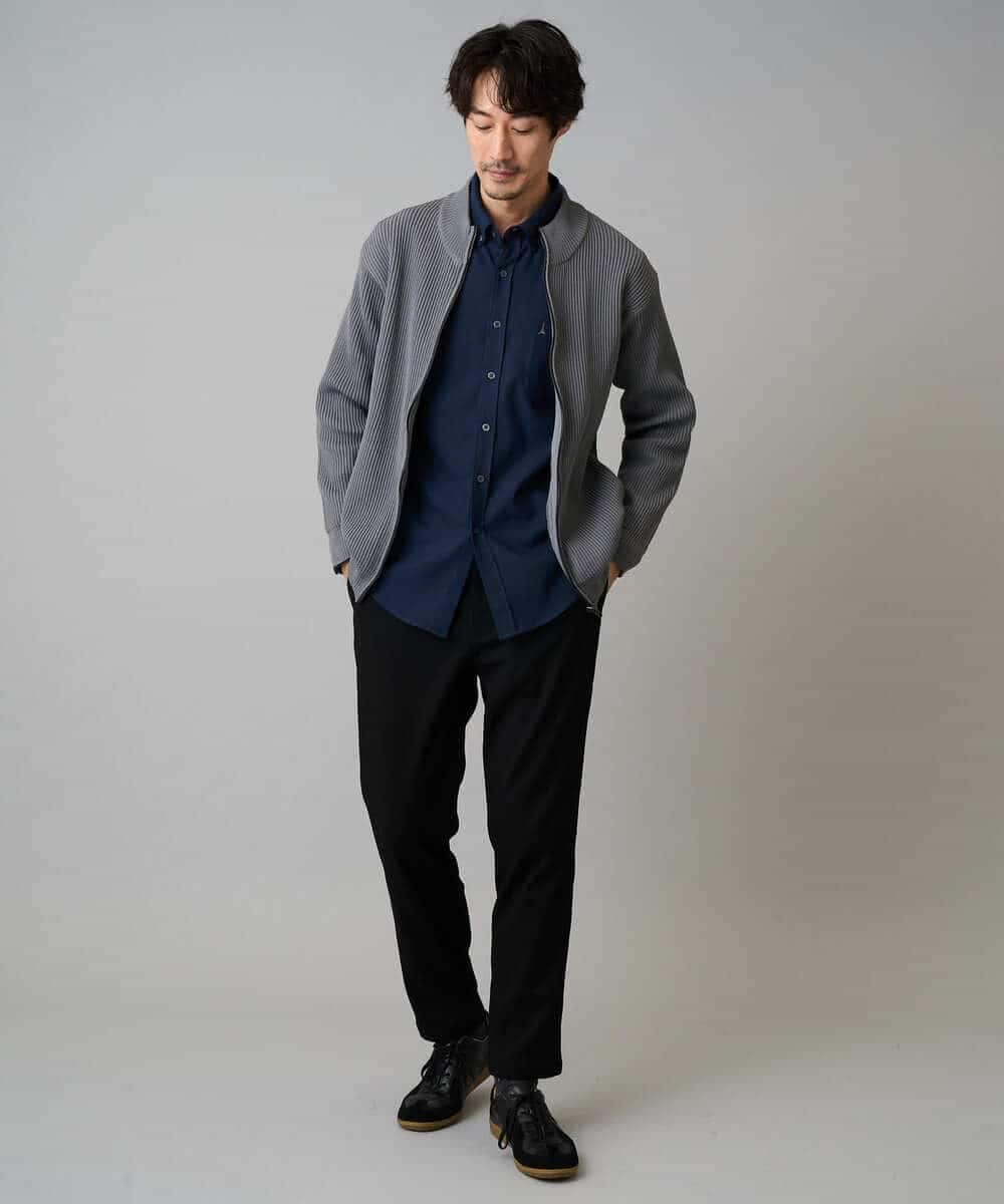 KHCLA13064 a.v.v MEN(アー・ヴェ・ヴェ) 【洗濯機で洗える】ポリエステルリブニットジップアップカーディガン ブラック