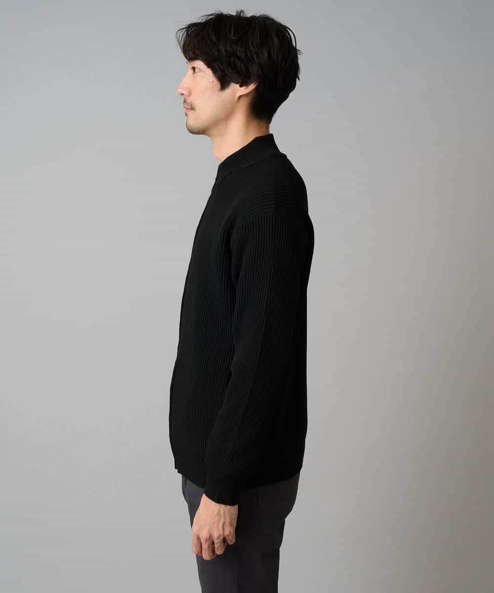 KHCLA13064 a.v.v MEN(アー・ヴェ・ヴェ) 【洗濯機で洗える】ポリエステルリブニットジップアップカーディガン ブラック