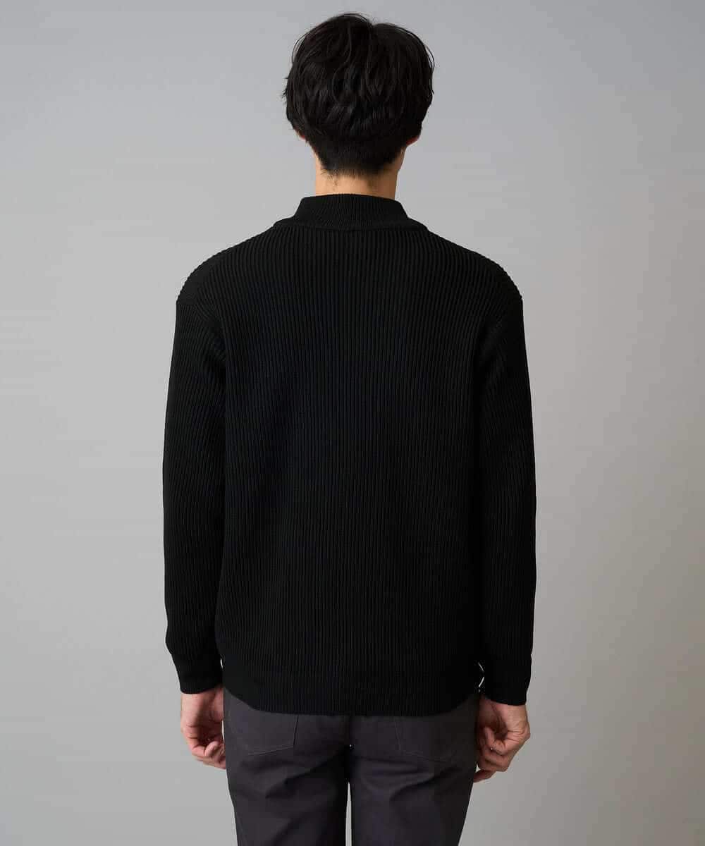 KHCLA13064 a.v.v MEN(アー・ヴェ・ヴェ) 【洗濯機で洗える】ポリエステルリブニットジップアップカーディガン ブラック