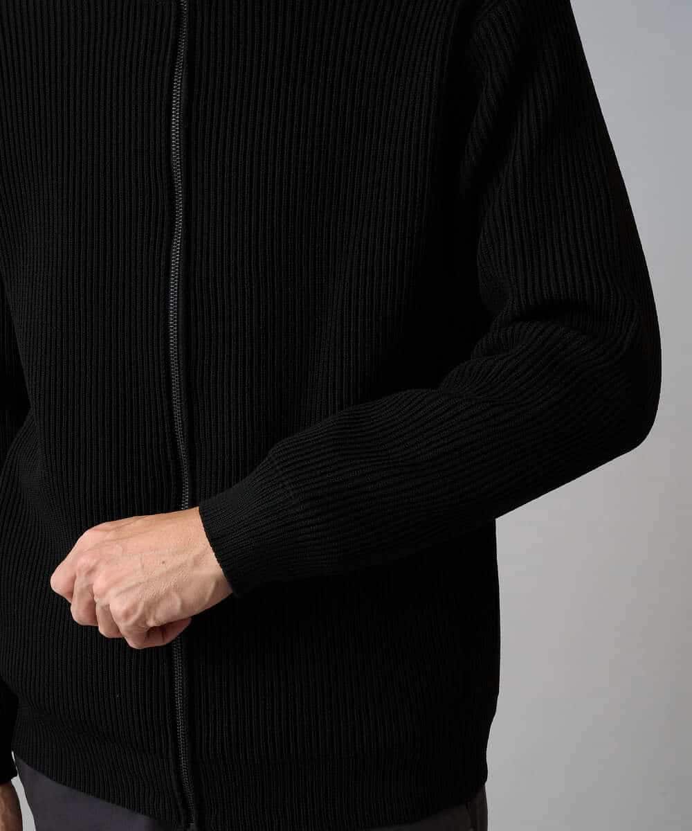 KHCLA13064 a.v.v MEN(アー・ヴェ・ヴェ) 【洗濯機で洗える】ポリエステルリブニットジップアップカーディガン ブラック
