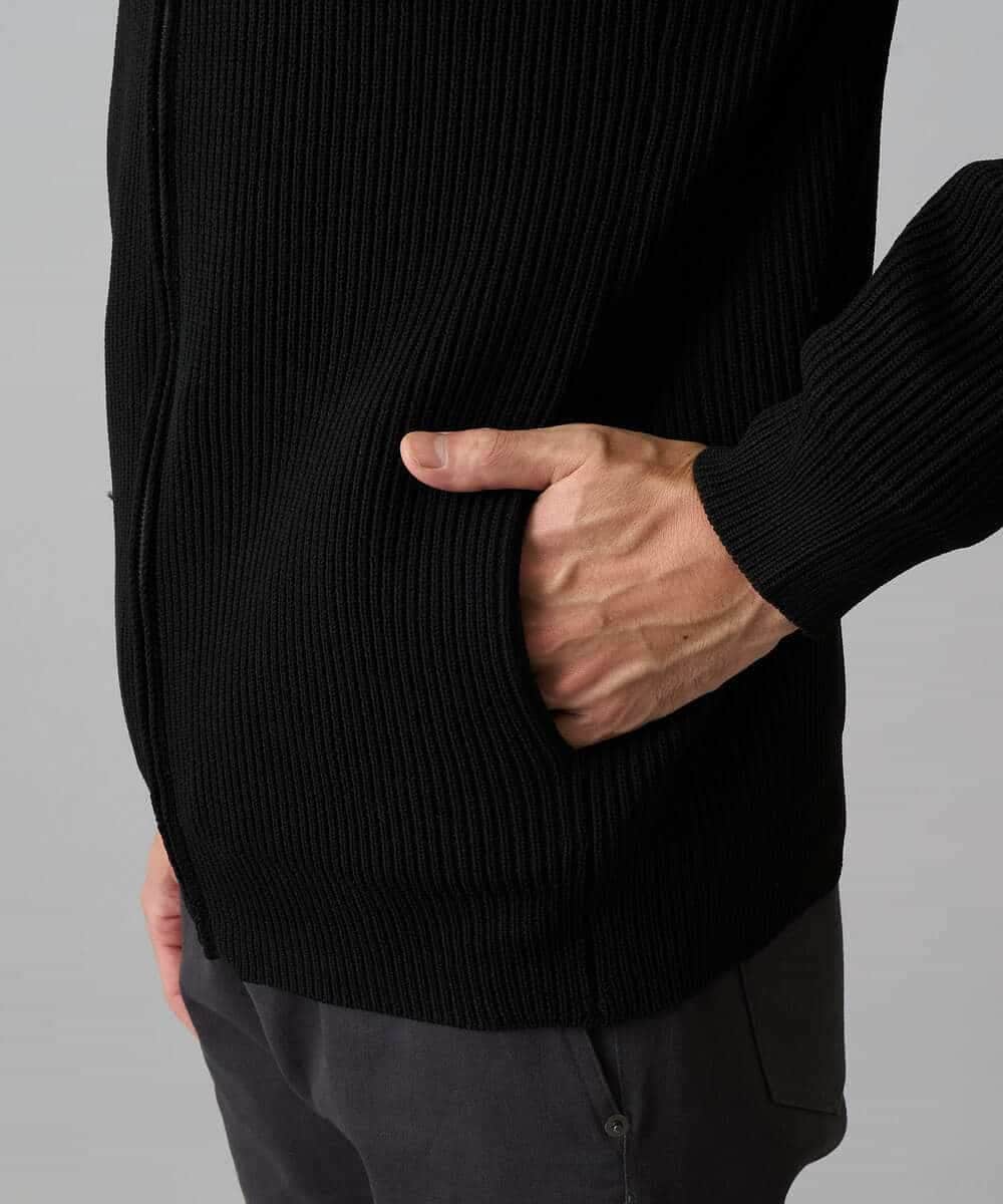 KHCLA13064 a.v.v MEN(アー・ヴェ・ヴェ) 【洗濯機で洗える】ポリエステルリブニットジップアップカーディガン ブラック