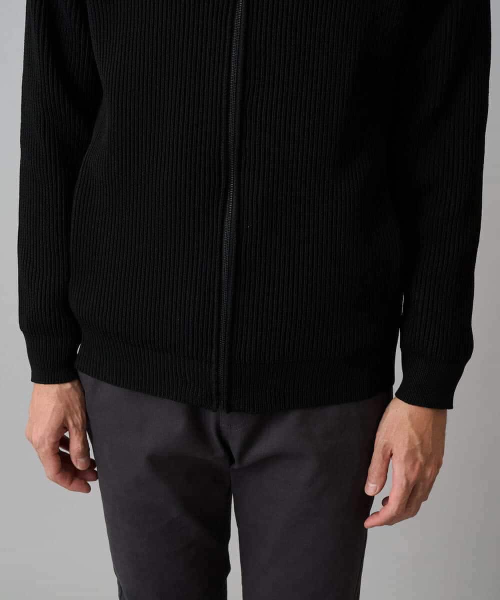 KHCLA13064 a.v.v MEN(アー・ヴェ・ヴェ) 【洗濯機で洗える】ポリエステルリブニットジップアップカーディガン ブラック