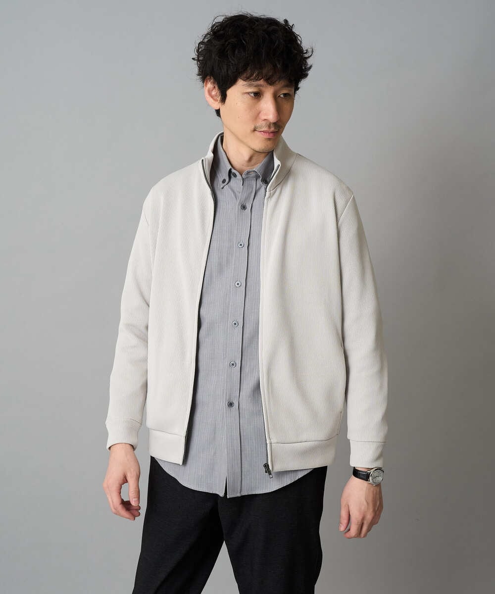 KHCLA14059 a.v.v MEN(アー・ヴェ・ヴェ) 【イージーケア/毛玉になりにくい】アゼダブルフェイススタンドカラーカーディガン【ストレッチ/洗濯機で洗える】 ブラック