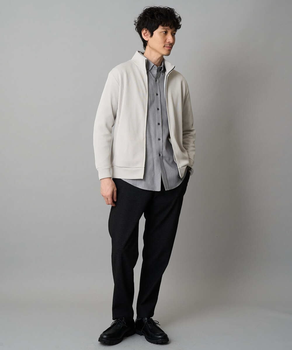 KHCLA14059 a.v.v MEN(アー・ヴェ・ヴェ) 【イージーケア/毛玉になりにくい】アゼダブルフェイススタンドカラーカーディガン【ストレッチ/洗濯機で洗える】 ブラック